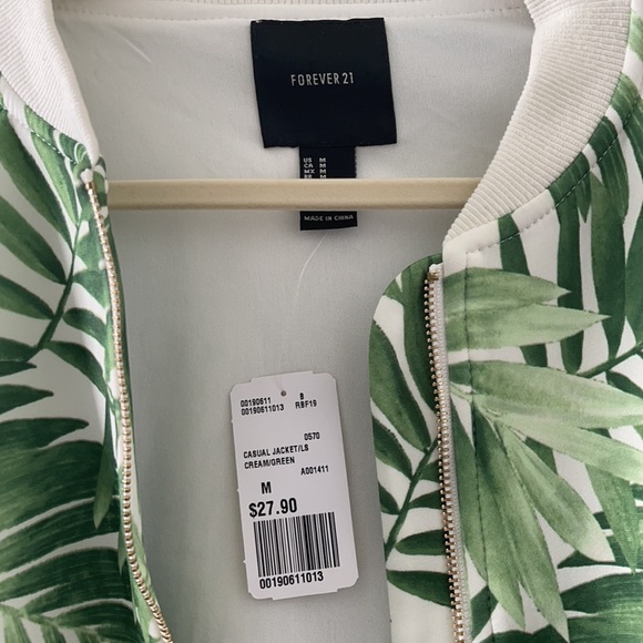 Forever 21 NWT green Palm Leaf Bomber Jacket - Med - Picture 8 of 10